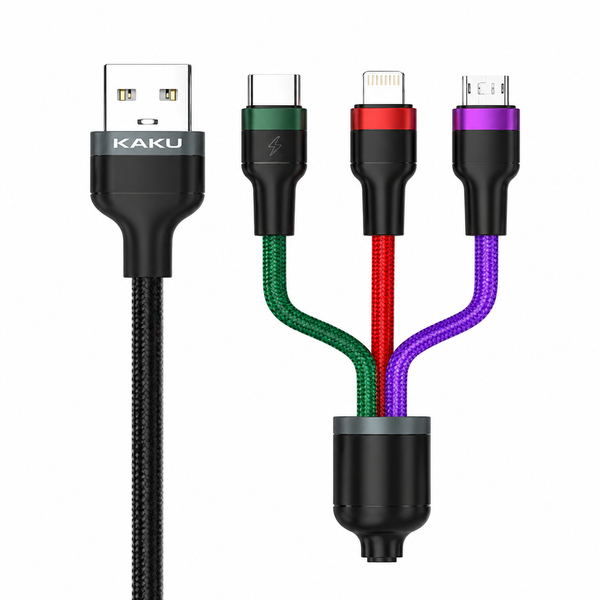 KAKU 3-in-1 Fast Charging Cable | USB-A to USB-C, Lightning & Micro USB