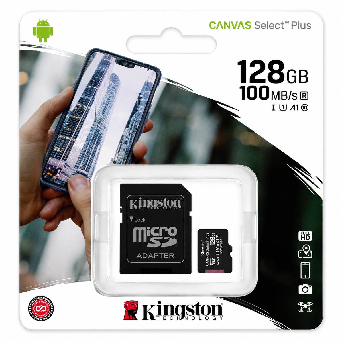 Kingston Canvas Select Plus 128GB microSDXC Memory Card with SD Adapter – 100MB/s