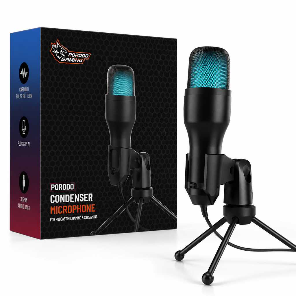 Porodo Gaming Condenser Microphone – USB Plug & Play