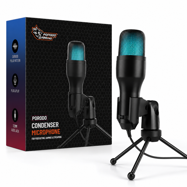 Porodo Gaming Condenser Microphone – USB Plug & Play