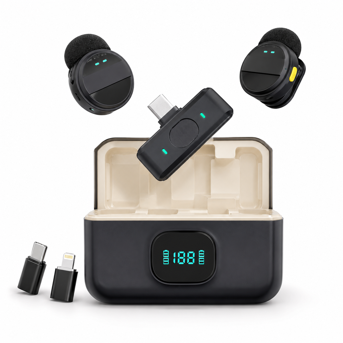 SX21 Wireless Lavalier Microphone Kit – Dual Clip-On Mic with Charging Case