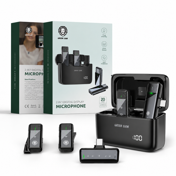 Green Lion 2-in-1 Wireless Microphone with Digital Display (Type-C)