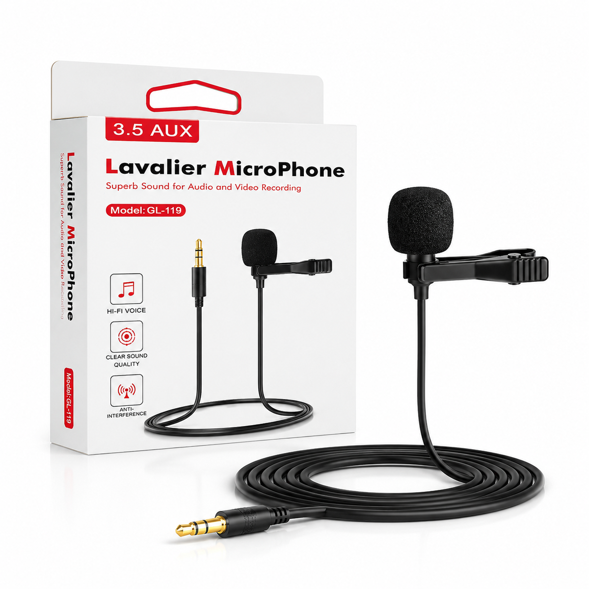 Lavalier 3.5mm AUX Clip-On Microphone – GL-119