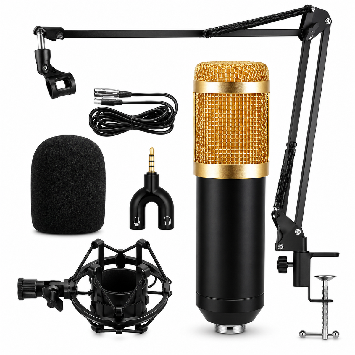 Professional Condenser Microphone Kit with Boom Arm & Shock Mount
