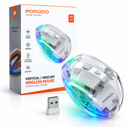 Porodo Vertical Wireless Mouse – Crystal Shell 4800 DPI