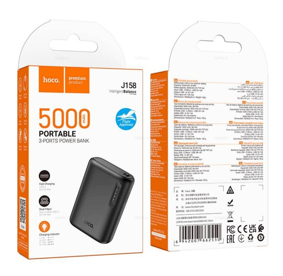 Hoco 5000Mah Portable 3-Ports Powerbank J158
